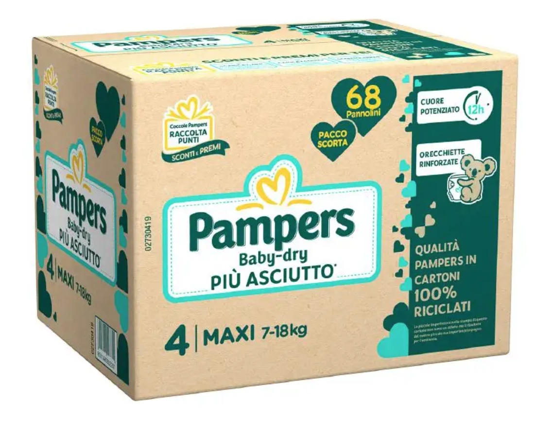 Pannolini Pampers BABY-DRY tg 4 MAXI (7-18kg) 68 pz pacco scorta
