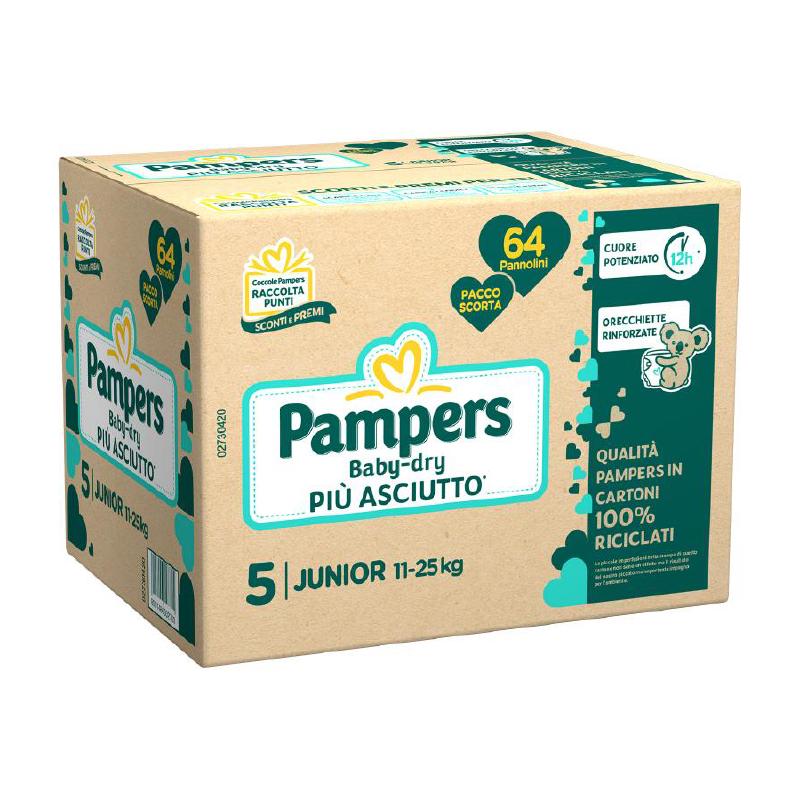 Pannolini Pampers BABY-DRY tg 5 JUNIOR (11-25kg) 64 pz pacco scorta