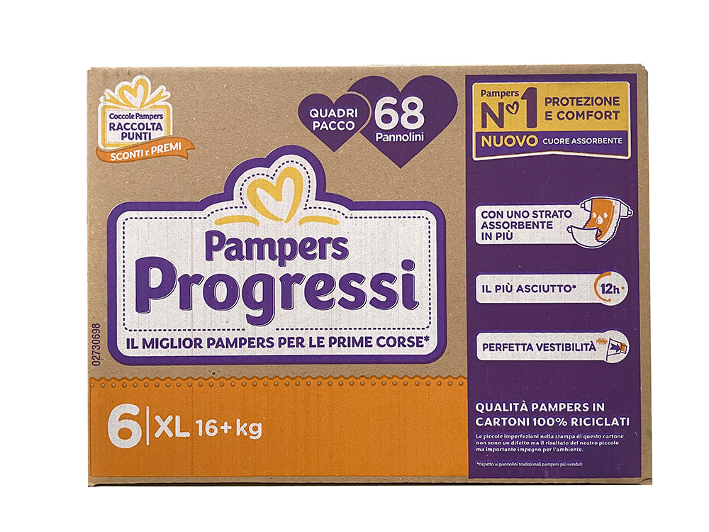 PANNOLINI PAMPERS PROGRESSI tg 6 EXTRALARGE (16+ kg) 68 pz PACCO